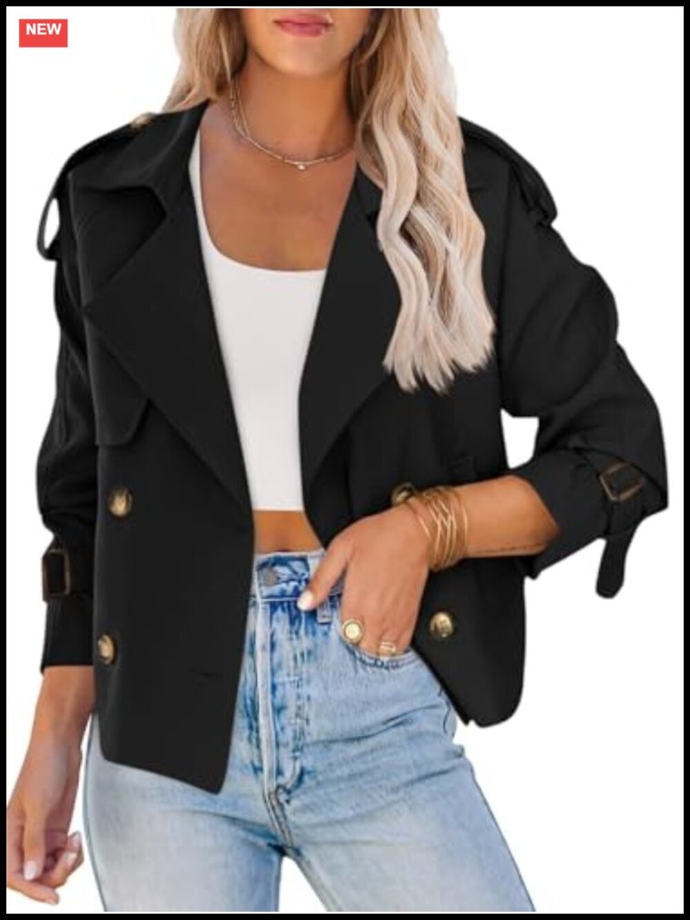 Women's Double Breasted Cropped Trench Coat Short Jacket Windbreaker